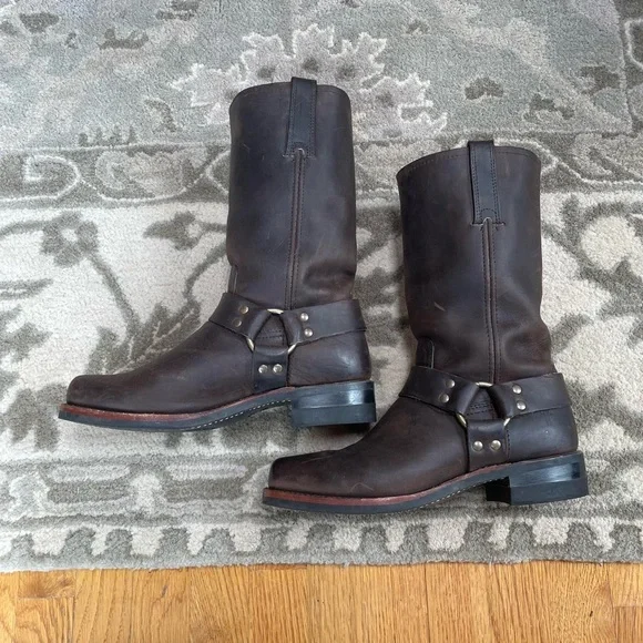 Frye Rugged Brown Leather Harness Biker Boots